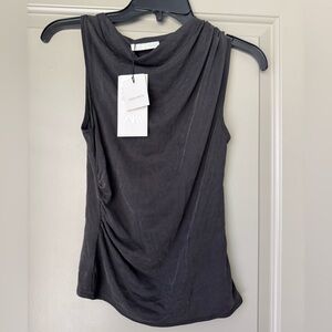 NWT Zara Washed Black Cowl Neck Asymmetric Shoulder Tank Top | Small
